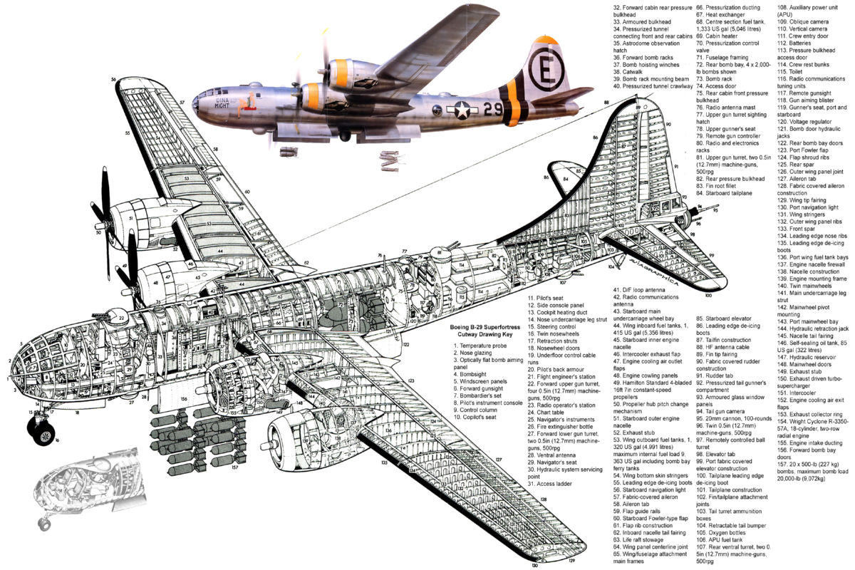 Boeing B29 Cutaway Diagram Poster 16"x24" 16inx24in