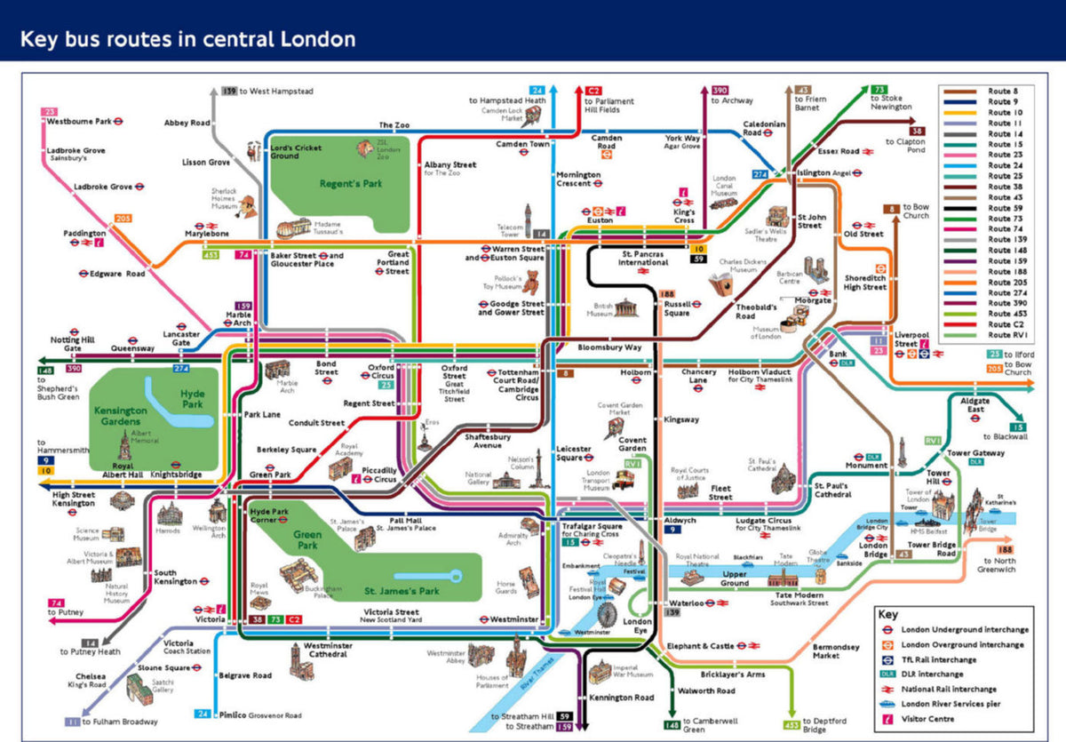 Central London Bus Route Map Poster 11x17 | theposterdepot.com The Poster Depot
