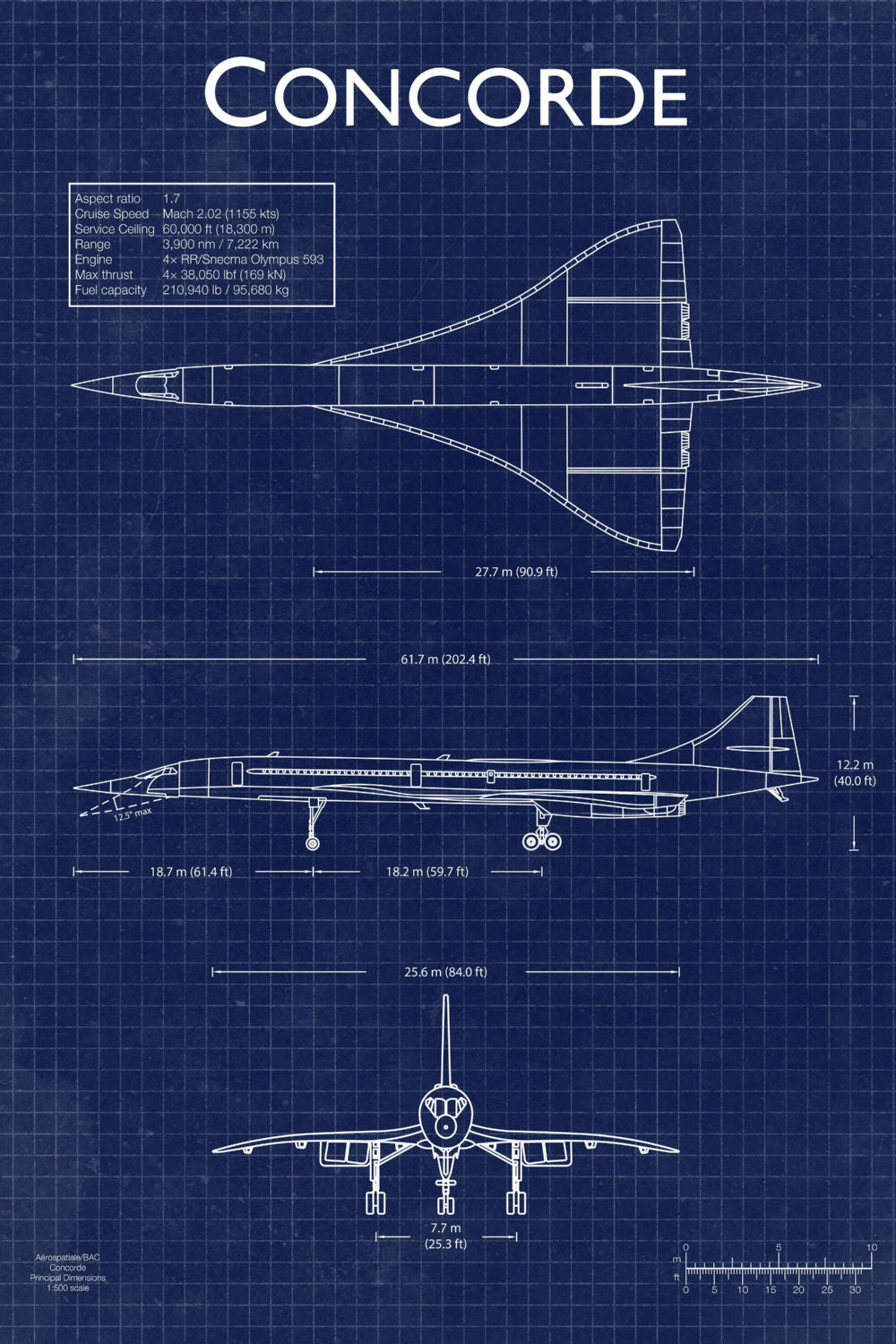 Concorde Blueprint Poster 24"x36" The Poster Depot