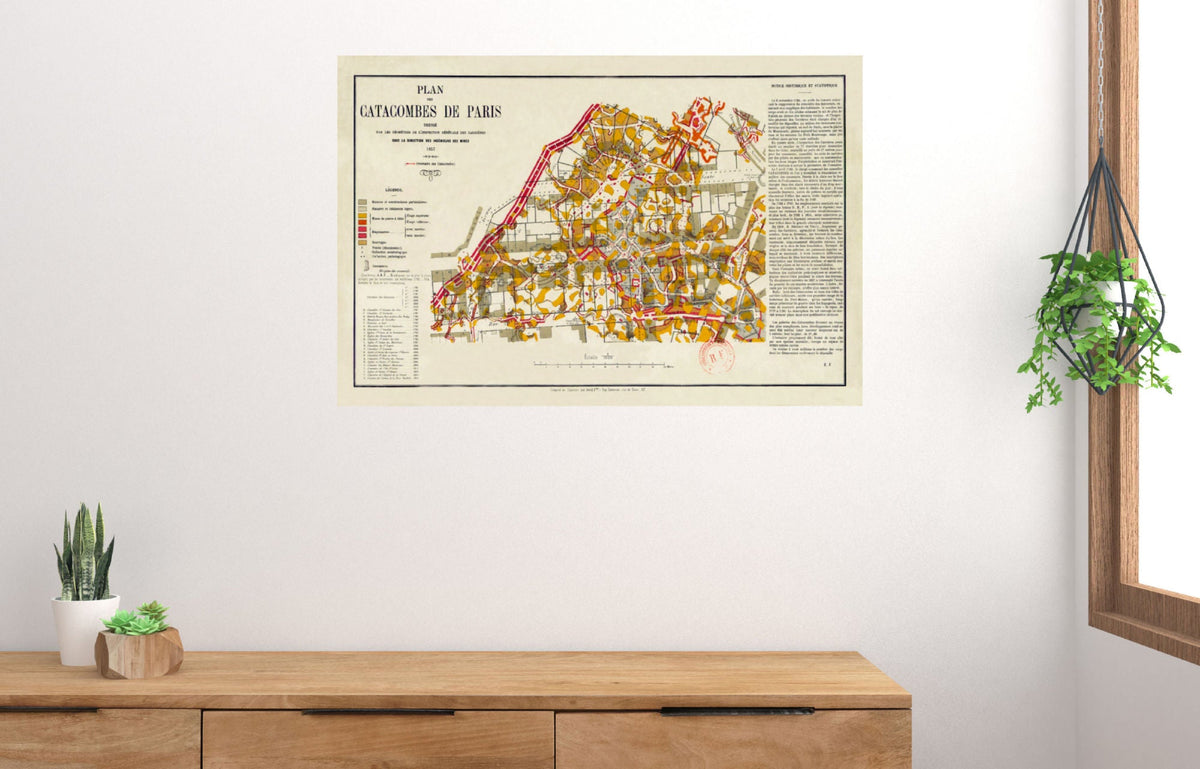 Paris Catacombs French Plan/Map Carte Poster 16x24 16"x24"