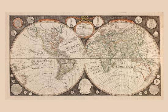 World Map 1799 Metal Print 8in x 12in