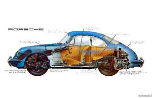 Porsche 356 Cutaway poster 24"x36" 24x36 Large