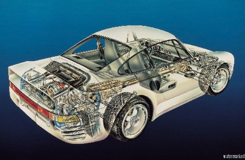 Porsche 959 Racutaway poster Large for sale cheap United States USA