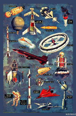 Vintage Spaceships poster Large for sale cheap United States USA