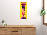 A Clockwork Orange movie poster displayed on a wall above a wooden cabinet
