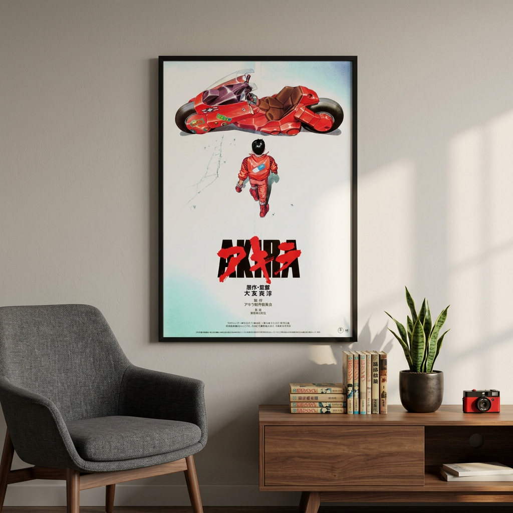 Akira poster lifestyle image in a modern anime-inspired lounge