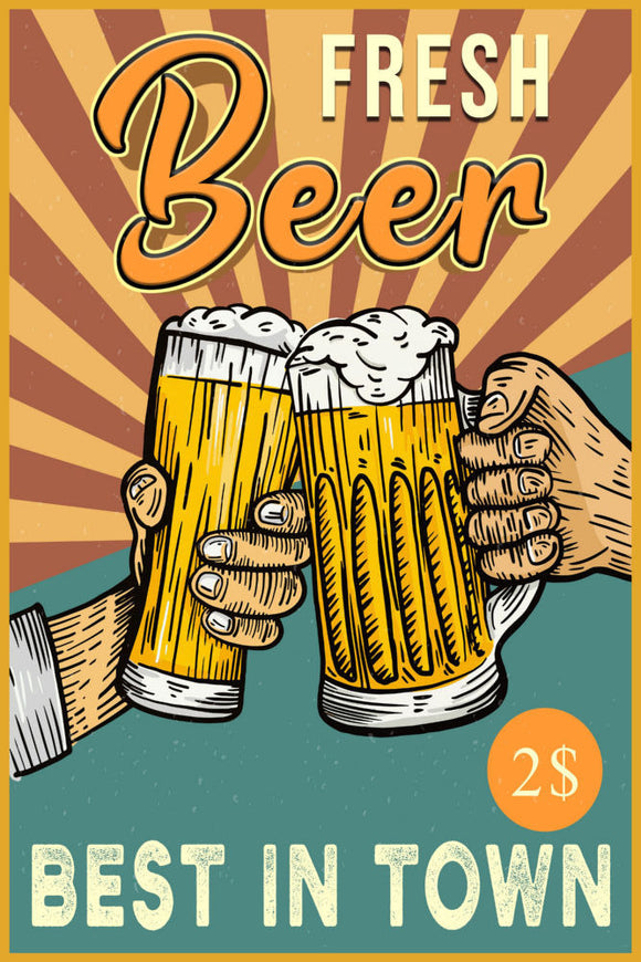 Fresh Beer Sign Retro Art Poster - 27x40