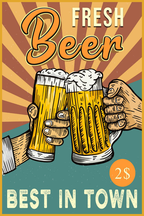 Fresh Beer Sign Retro Art Poster - 16x24