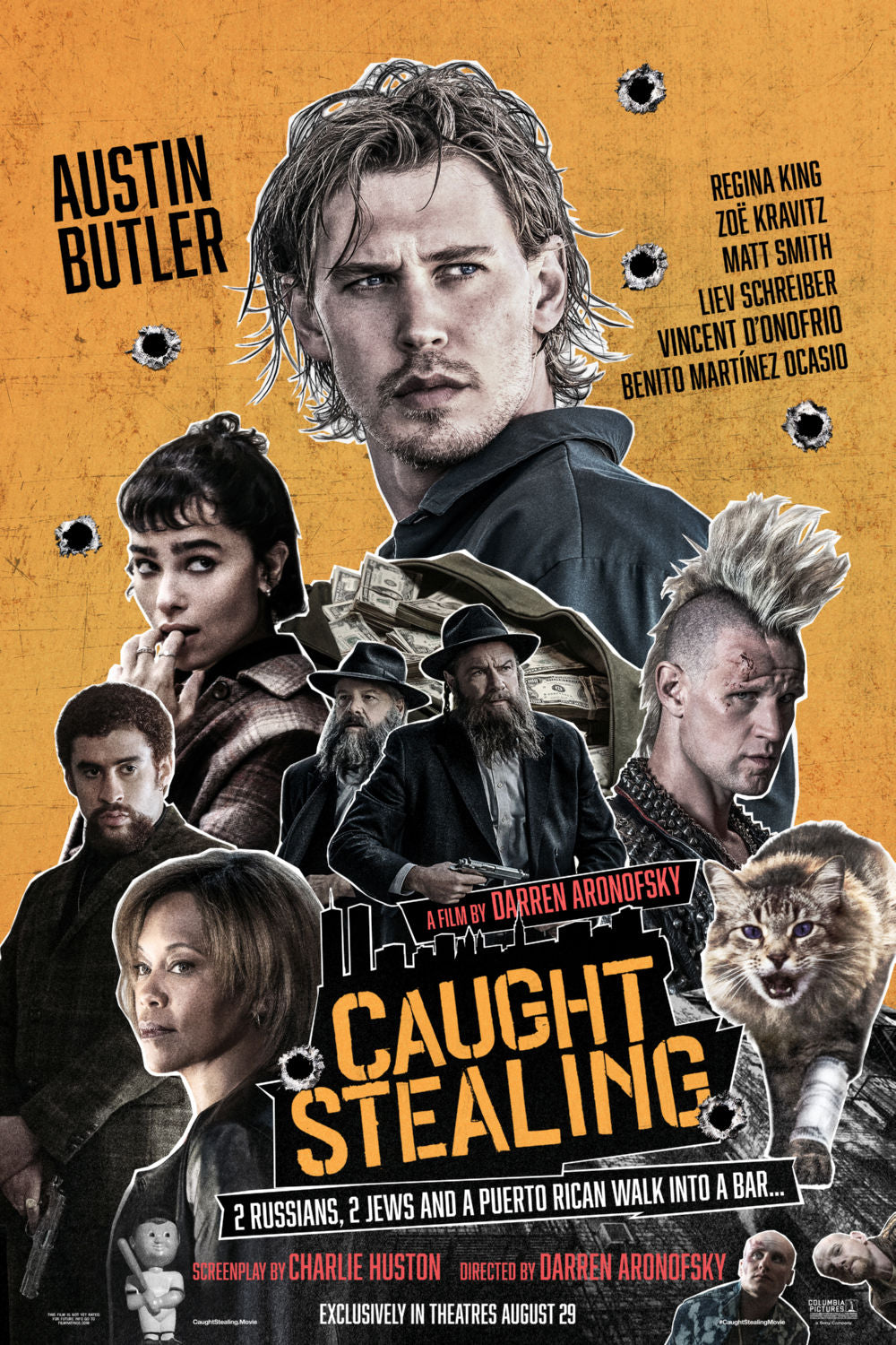 Caught Stealing noir movie poster with shadowed tones