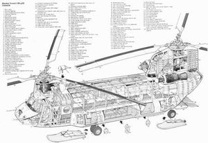 Chinook Helicopter Cutaway 11x17 poster Line Art for sale cheap United States USA