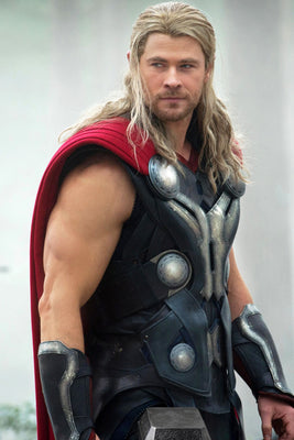 Chris Hemsworth action poster with heroic tones