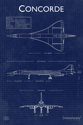 Concorde Blueprint Poster 11"x17" The Poster Depot