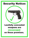 Concealed Carry Weapons Allowed Sign 11x17 poster for sale cheap United States USA