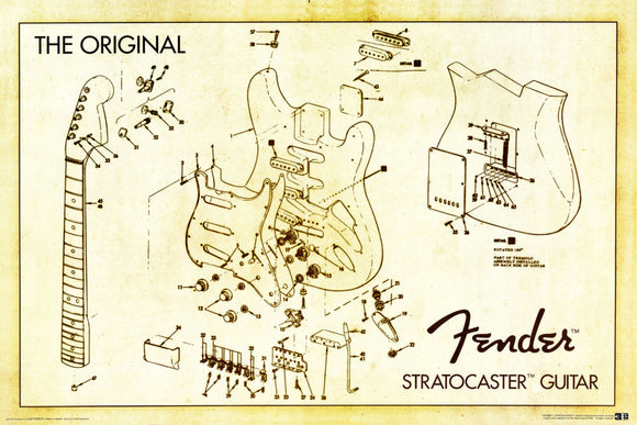 Fender Stratocaster Schematic Art Poster 11x17 for sale United States USA