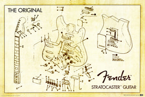 Fender Stratocaster Schematic Art Poster 16x24 for sale United States USA