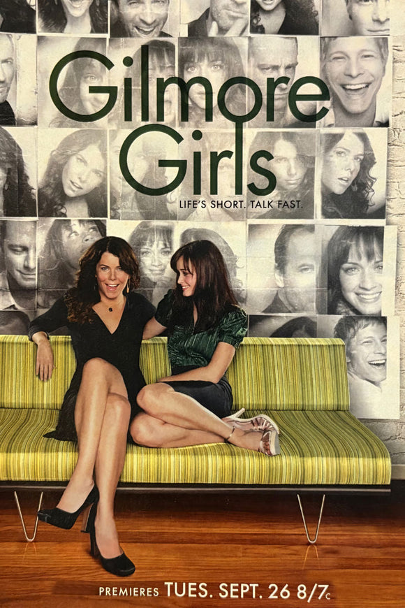 Gilmore Girls poster featuring Lorelai and Rory with Stars Hollow backdrop