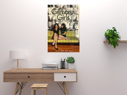 Gilmore Girls poster featuring Lorelai and Rory with Stars Hollow backdrop