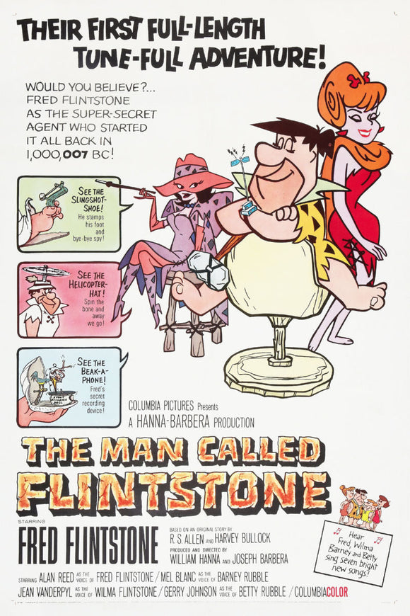A Man Called Flintstone Movie Poster featuring cartoon spy antics and retro flair