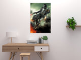The Mandalorian poster featuring Din Djarin in dramatic pose with galactic backdrop