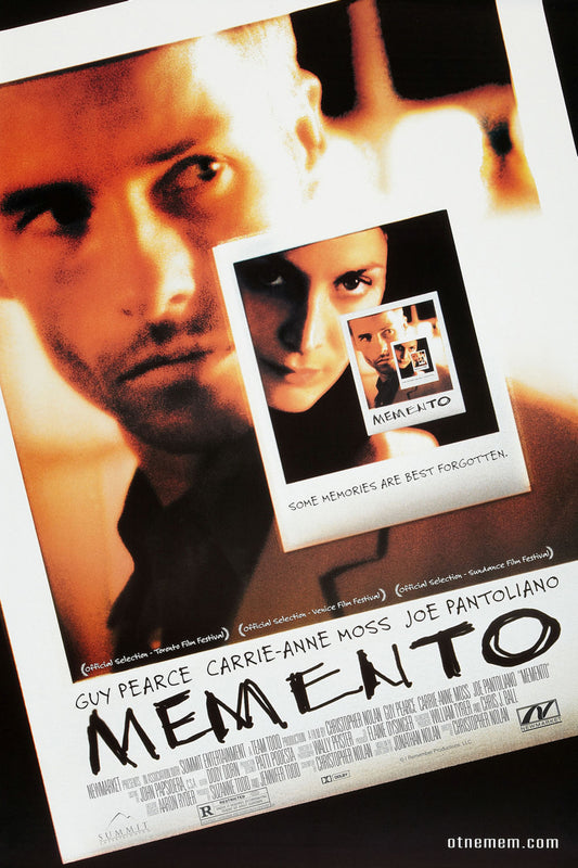 Memento thriller movie poster with fractured tones