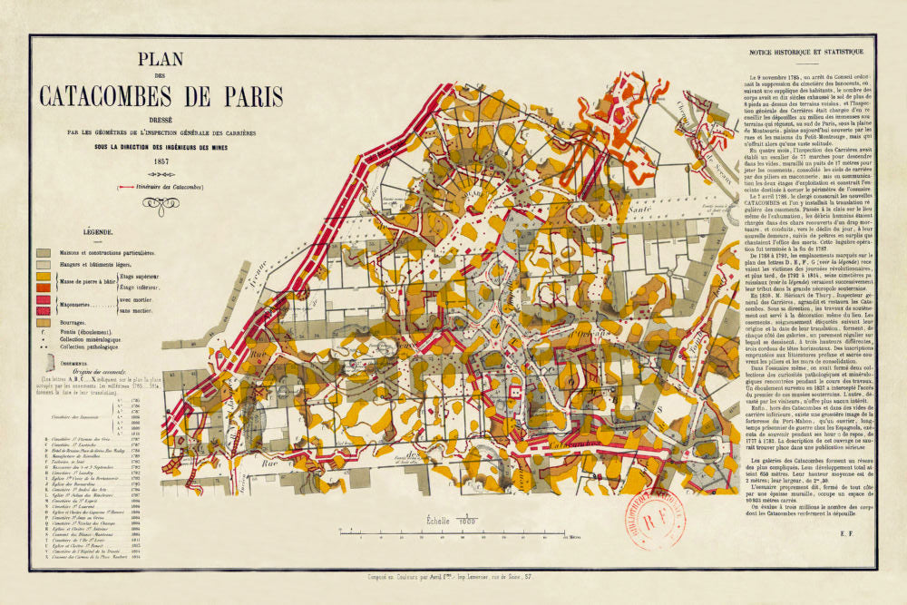 Paris Catacombs French Plan/Map Carte Poster 11in x 17in