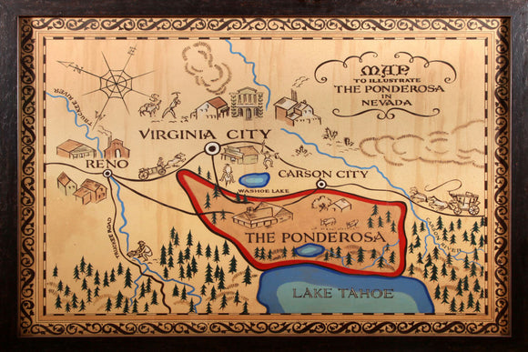 The Ponderosa Nevada Western Map Poster - 27x40