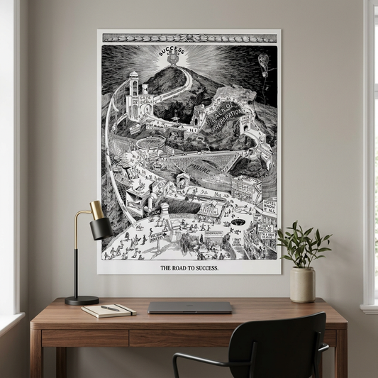 Road to Success poster in a modern home office