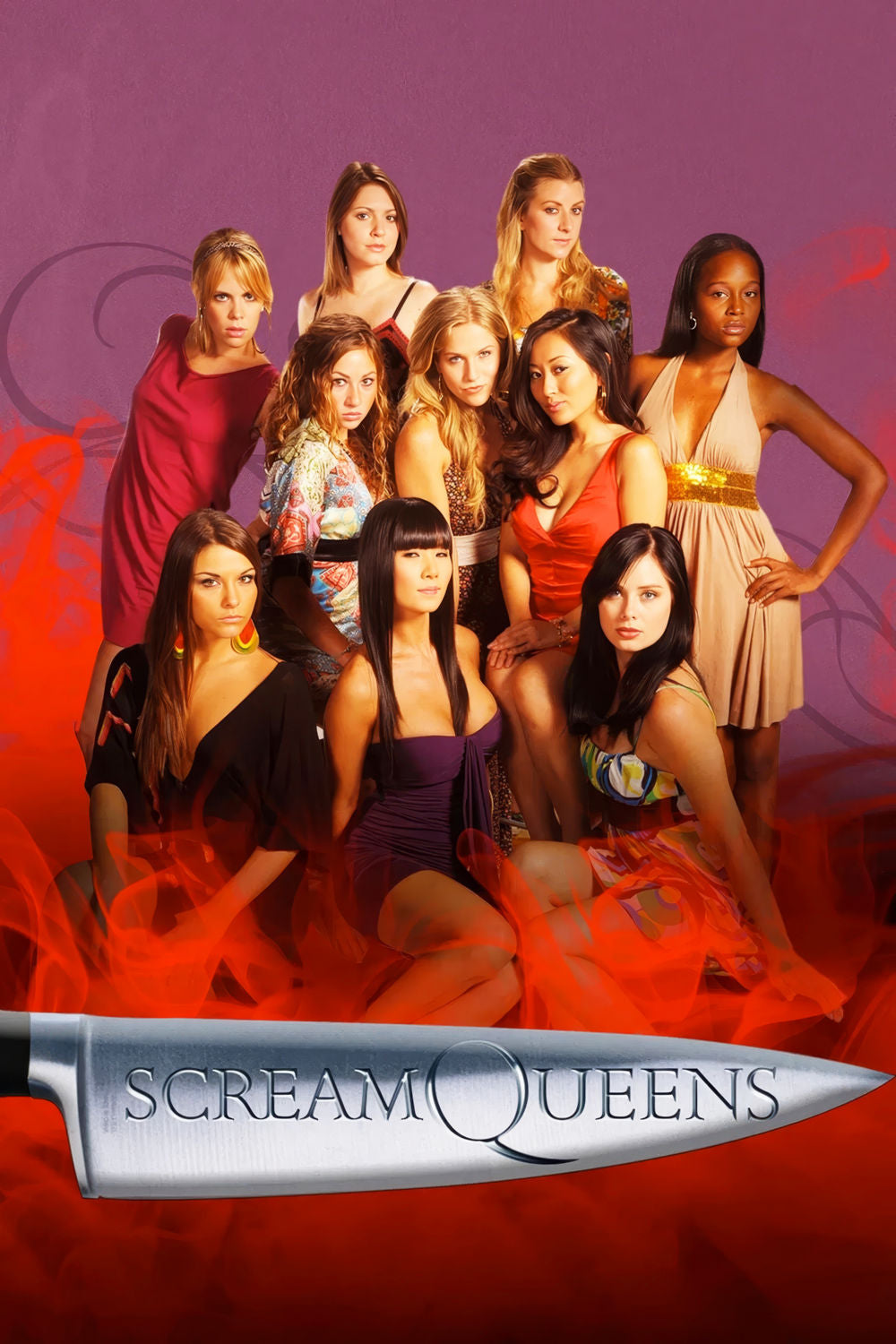 Scream Queens horror poster with candy tones