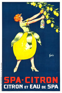 Spa citroen Belgium Vintage Art Advertising Poster Lemons Yellow Art On Sale United States