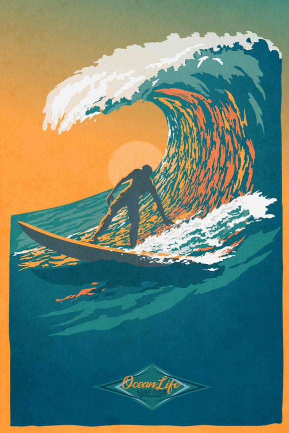 Surfing Wave Ocean Life Surf Life Retro Art Poster - 16x24