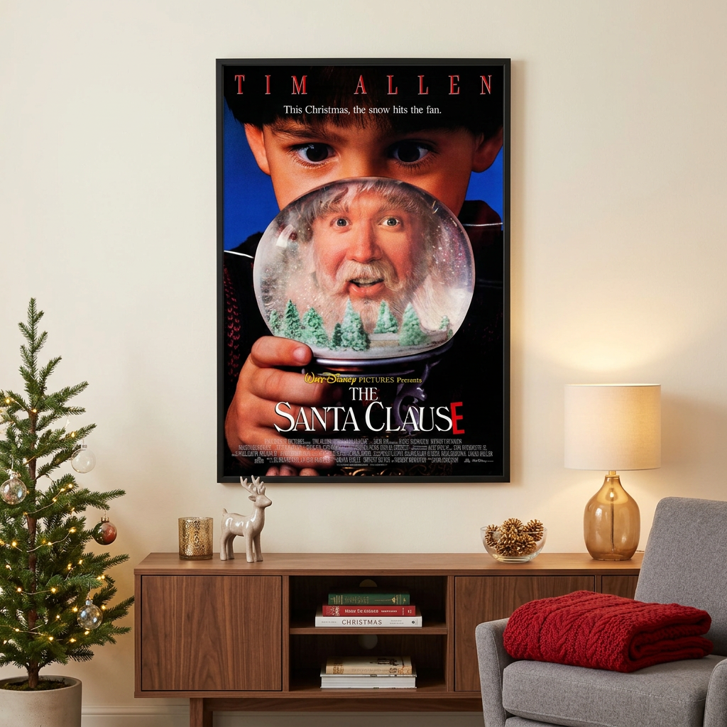The Santa Clause 24x36 poster in a cozy holiday living room