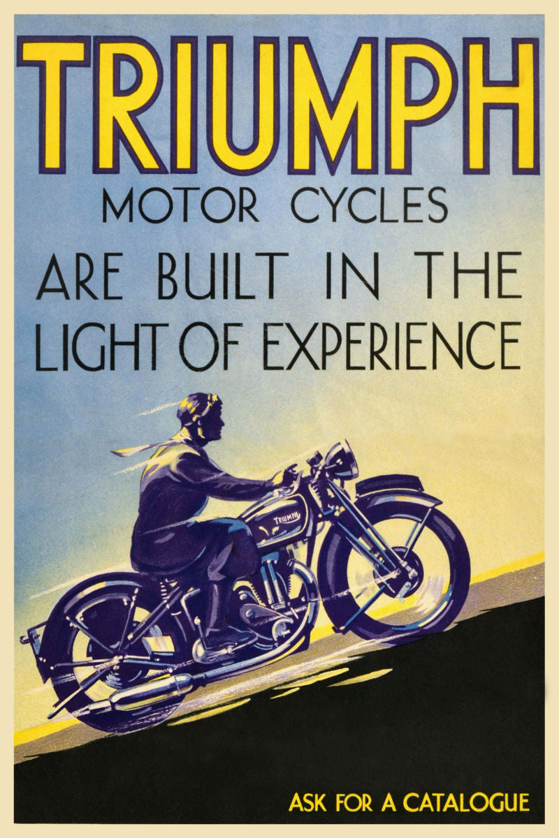 Triumph Motorcycles poster featuring classic bike and bold styling