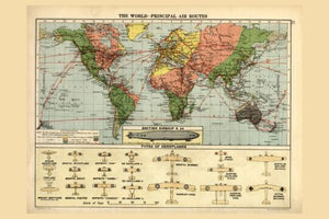 Air Routes Map 1920 Poster 24in x36in