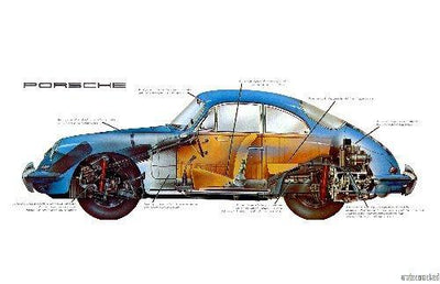 Porsche 356 Cutaway Metal Print 8in x 12in