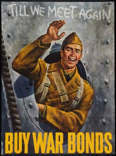 War Propaganda Soldier Waving War Bonds Poster 24in x 36in