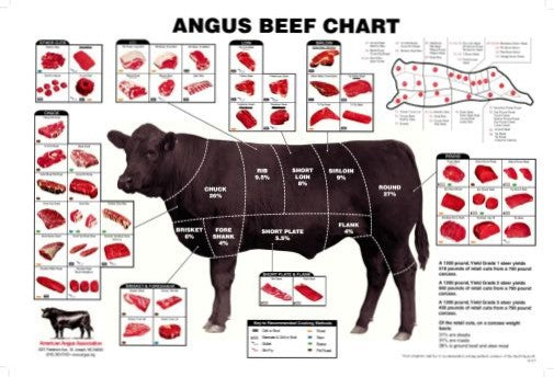 Angus Beef Chart Meat Cuts Diagram Poster 24in x 36in