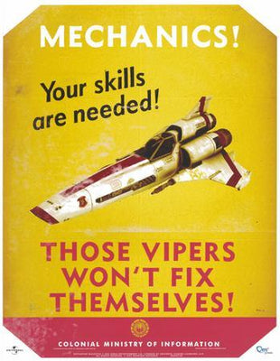 Battlestar Galactica Propaganda Viper Mechanic Metal Print 8in x 12in