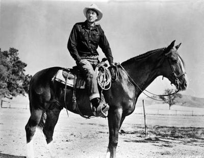 Gary Cooper Bw Photo On Horse poster tin Metal Print Wall Art