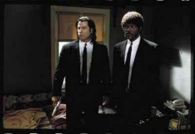 Pulp Fiction Travola Jackson Suits movie poster Metal Print 8in x 12in