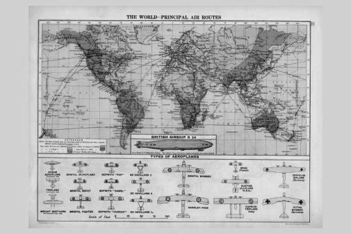 Air Routes Map 1920 Poster Black and White Mini Poster 11"x17" The Poster Depot