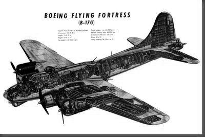 B17G Cutaway Poster Black and White Poster 27"x40" The Poster Depot