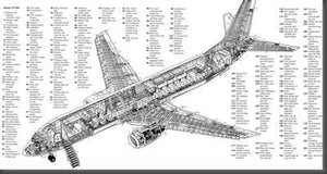 Boeing 737 Cutaway Poster Black and White Mini Poster 11"x17"