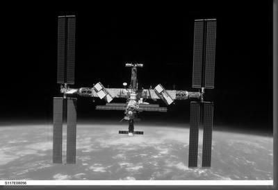International Space Station black and white poster