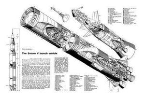Saturn 5 Cutaway Poster Black and White Mini Poster 11"x17"