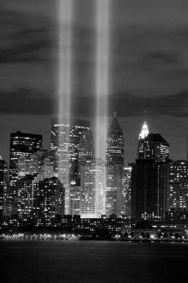 Twin Towers Tribute Lights WTC Poster Black and White Poster On Sale United States