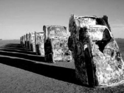 Cadillac Ranch Metal Poster Print 8in x 12in 12"x16" Black and White The Poster Depot
