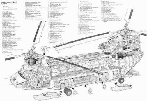 Chinook Helicopter Cutaway Metal Poster Print Black and White | The Poster Depot The Poster Depot