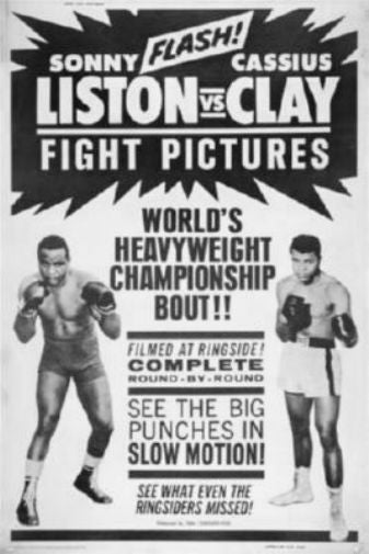 Cassius Clay Sonny Liston Fight Poster Black and White Mini Poster 11