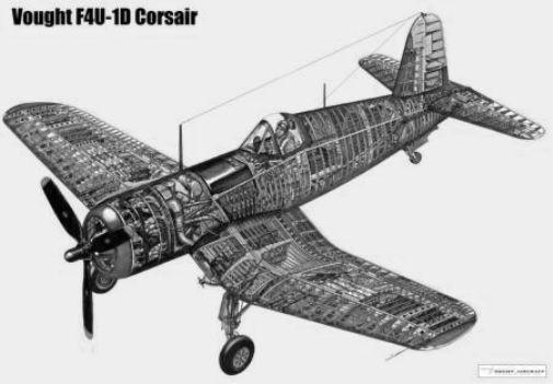 Corsair Airplane Cutaway black and white poster