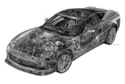 Corvette Zr1 Cutaway black and white poster